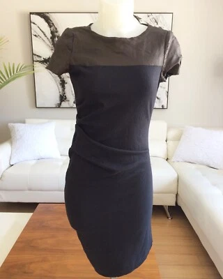 HALSTON HERITAGE Wool And Lamb Leather Dress Size 6 - Image 1 of 4