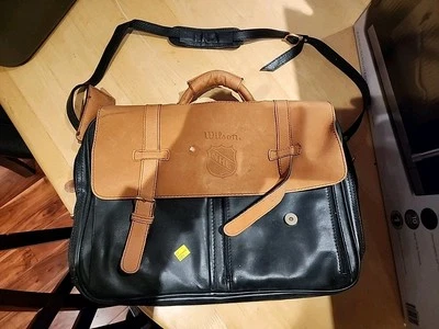 Wilson NHL Hockey Cuero Genuino Maletín Bolso Mensajero Laptop. J50 Foto 1 de 4