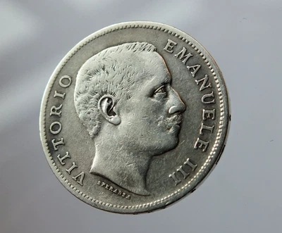 regno d'talia.vittorio emanuele III  1 lira araldica 1902 silver - Immagine 1 di 3