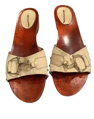 Gucci wood horse bit slide clog sz 8 - Image 1 of 4