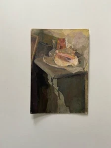 Antique Vintage original architectural oil Painting on paper of still life - Picture 1 of 4