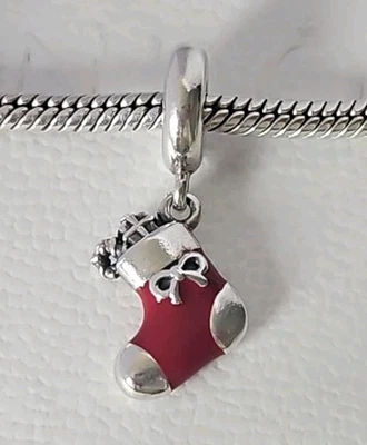 Genuine Pandora Bracelet Charm - Silver Red Stocking Christmas Dangle S925 ALE  - Image 1 of 4