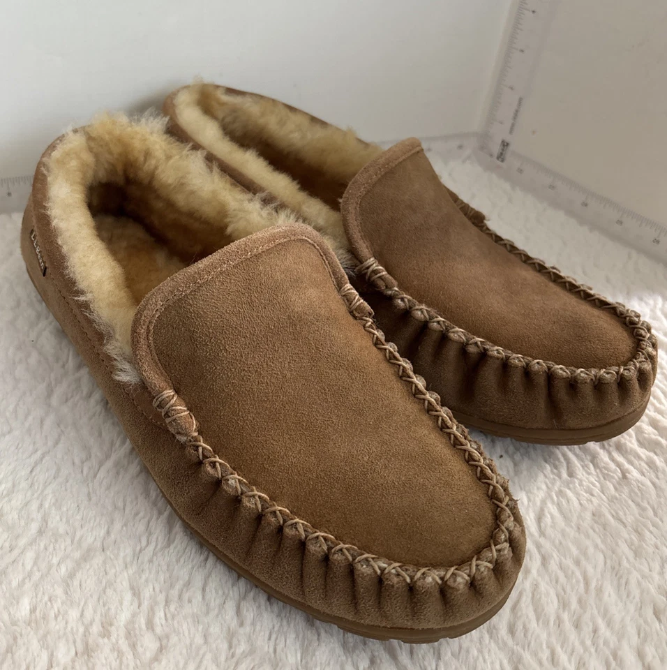 Zapatillas LL Bean Para Hombre Marrón Wicked Good Forradas de Piel de Cordero Veneciano Talla 10 Usadas en Excelente Condición Foto 1 de 4