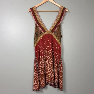 Free People Intimate East Willow Trapez Slip Minikleid rot Blumen Boho Large - Bild 1 von 8