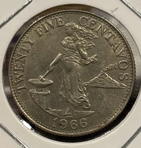 1966 Philippines 25 Centavos Coin - Picture 1 of 2