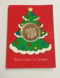 TARJETA DE SALUDO A NAVIDAD Y MEDALLA DE BRONCE DE DISNEY MICKEYS 1991 DE COLECCIÓN - Imagen 1 de 5