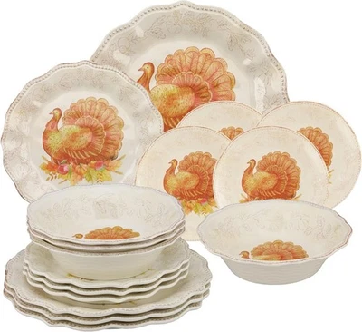ware 16 Piece Glitter Turkey Melamine Dinnerware Sets, Outdoor Dishes Set, Plate - Image 1 of 4