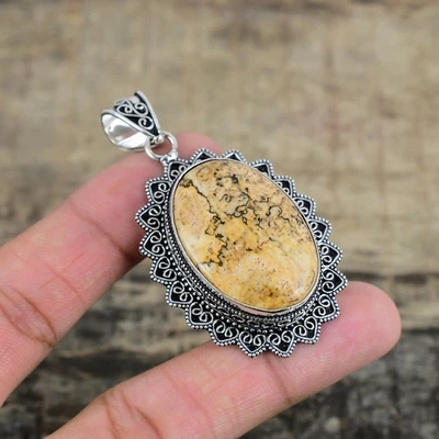 Immagine Diaspro Gemma Artigianale 925 Pendente Argento Sterling Gioielli Regalo - Immagine 1 di 4