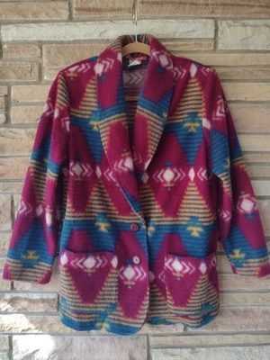 VTG Rare 90s Ivy·Wear Fleece Jacket M USA Aztec Alpaca Look Soft Acrylic RN53001 - Image 1 of 4