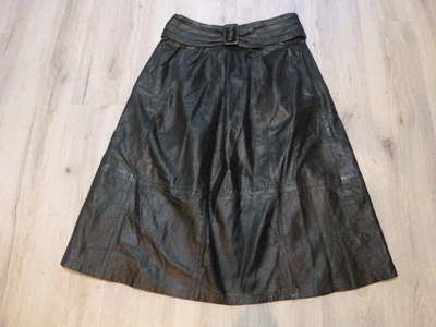 Vintage ECHT LEDER Black Leather Skirt 36 (33x33)  Belted Lined Flare 80s - Image 1 of 4
