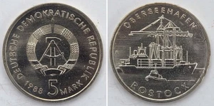 DDR 5 Mark 1988 Neusilber Stgl. Überseehafen Rostock - Picture 1 of 1