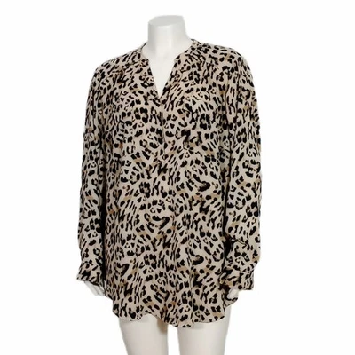 Blusa Tórrida 4X 26 Leopardo Estampado Animal Gasa Cuello en V Botón Delantero Manga Larga Foto 1 de 4