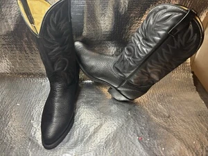 HIGH QUALITY COWBOY BOOTS size 13 D BLACK LEATHER UPPER PERFECT LEATHER SOL USA - Picture 1 of 12