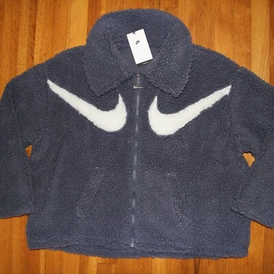 Nike Sportswear Swoosh Full Zip Sherpa Fleece Jacket Womens L DV7073-437 Blue - Image 1 of 4