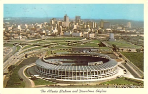 1970 Aerial View Atlanta Baseball Stadium & Downtown Skyline Atlanta GA postcard - Picture 1 of 2