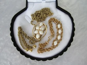 ART DECO GOLD FILLED NATURAL OPAL SLIDE TASSEL BOLO TIE NECKLACE & BRACELET SET - Picture 1 of 23