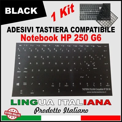 Adesivi Tastiera Italiana Compatibile PC Computer HP 250 G6 Keyboard Black - Immagine 1 di 3