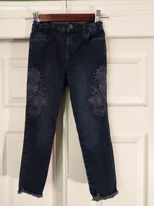 Dip Girls Jeans with Embroidery Flowers Adjustable Waist and Raw Hem Size 6 - Picture 1 of 6