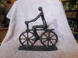 Vintage 1990's Bike Rider Metal Sculpture Door Stop Bicyclist Bicycle 3 Pounds - Picture 1 of 12