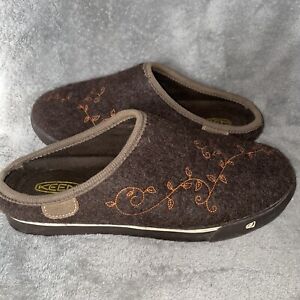Keen Women's Trillium Ankle Brown Floral Slippers Wool Felt Comfort Size 9 US 