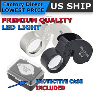 40X Magnifying Loupe Jewelry Eye Glass Magnifier LED Light Jewelers Loop Pocket
