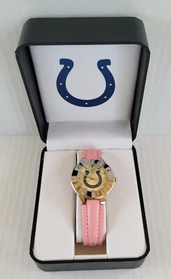 Indianapolis Colts NFL Womens Watch Pink Leather Band w/ Rhinestones New In Box - Image 1 of 4