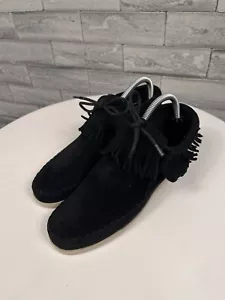 Minnetonka Ankle Boot Shoes Mocassins Black Suede Fringed Side 7.5 - Picture 1 of 9