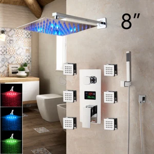 LED 8" Rain Shower Head 3-Way Digital Mixer Valve Massage Jet Hand Shower Faucet - Picture 1 of 12