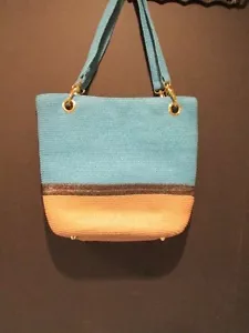 OKPTA hellbraun & blau Papier Stroh Tragetasche Handtasche - Bild 1 von 4