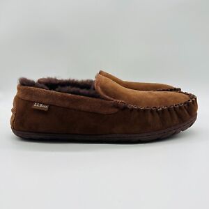 LL Bean Wicked Good Slippers Mens 11 Brown Moccasins Suede Shearling Shoes
