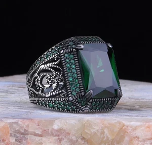 Handmade 925 Sterling Silver Heavy Emerald Stone jewelry Mens Ring All Size 07 - Picture 1 of 3