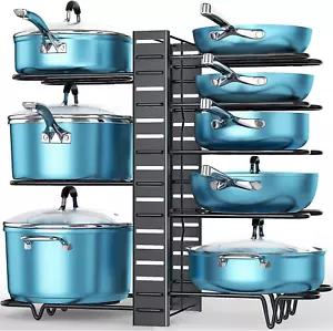 Adjustable 8 Tier Pots and Pans Organizer Rack Pots Holder for Kitchen Cabinet - Picture 1 of 12