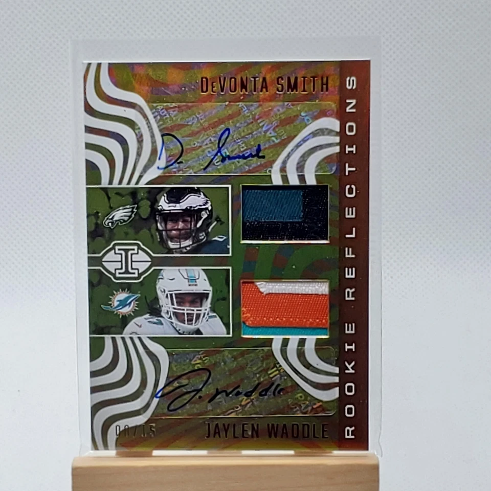 2021 Illusions #RR-12 DeVonta Smith Jaylen Waddle Rookie Patch Auto #8/15 Eagles - Image 1 of 2