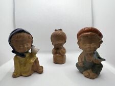 Vintage Japan Terra Cotta Figurines ~ Boy & Girl With Bird And Other Girl