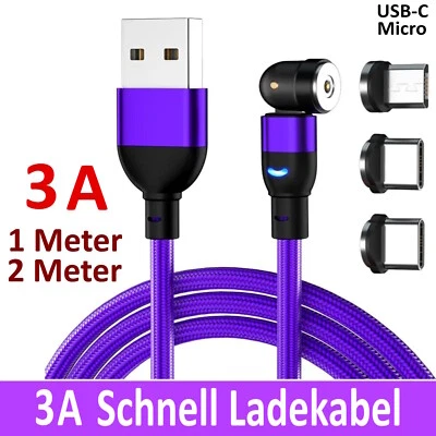 Ladekabel Magnet USB Typ C Micro LED für Samsung Huawai Xiaomi Handy Smartphone - Bild 1 von 2