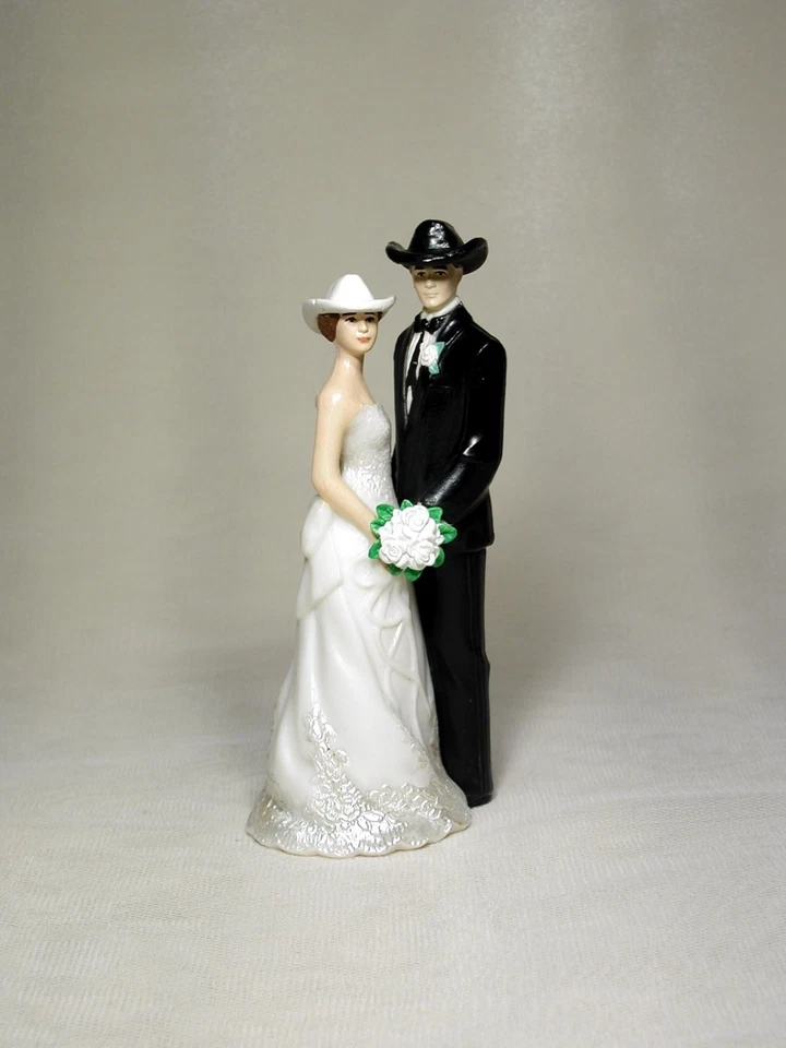 西部牛仔新郎女牛仔新娘 4.5 英寸婚礼 Caketop 优质 OD40 — 第 1/1 张图片