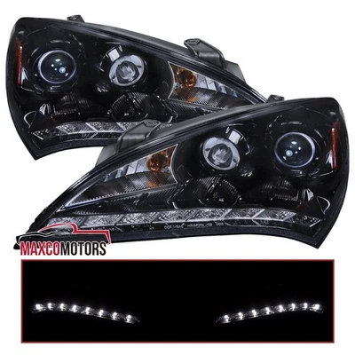 Smoke Projector Headlights Fits 2010-2012 Hyundai Genesis 2Dr Coupe LED Strip - Image 1 of 4
