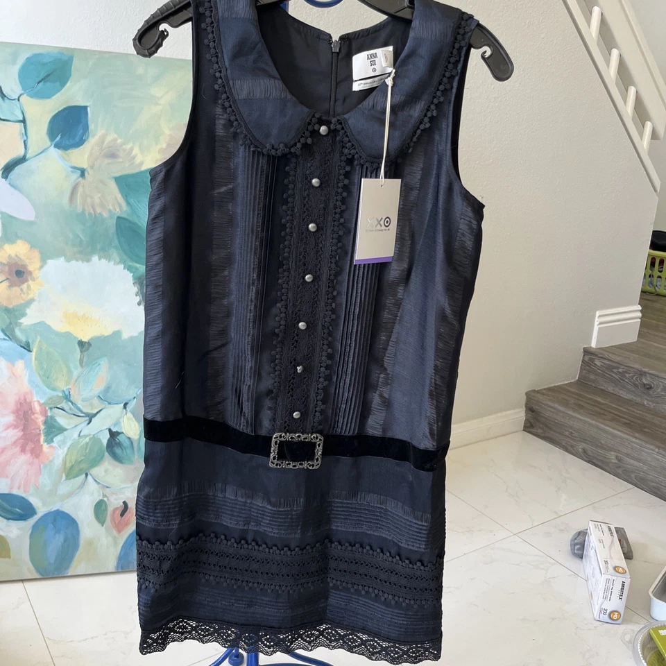 Vestido Anna Sui For Target para mujer XS negro mini sin mangas cintura caída abotonada Foto 1 de 1
