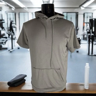 Moletom masculino cinza com capuz de malha atlética manga curta carbono tamanho M - Imagem 1 de 4