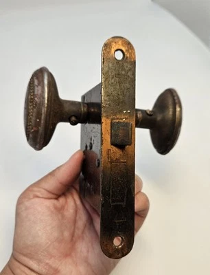 Antique Brass Doorknob Cast Iron Mortise Lock Surface Mounted Door Hardware Set - Image 1 of 4