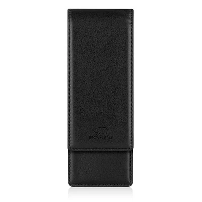 Brown Bear Schreibgeräteetui 3 Stifte Magnetverschluss Echtleder Schwarz Nappa