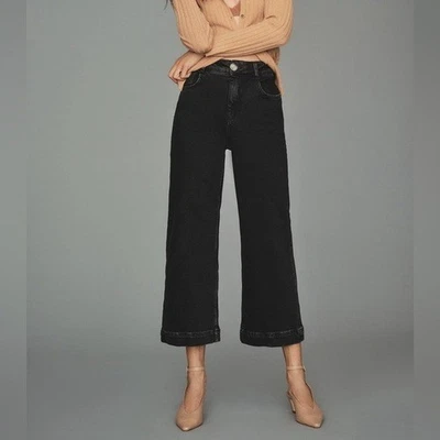 Anthropologie Pilcro The Skipper 宽腿裁剪牛仔裤弹力黑色 26 码 — 第 1/4 张图片