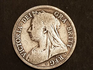 Original 1901 Queen Victoria .925 Silver Half 1/2 Crown Coin - F/G Condition - Picture 1 of 8