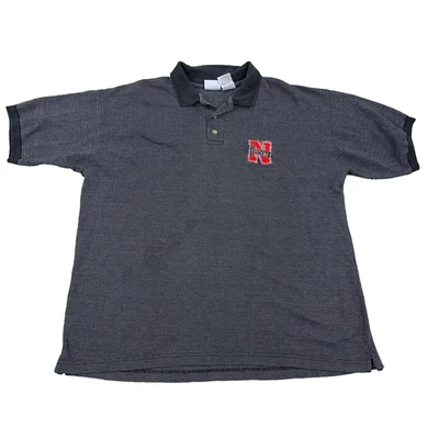 Vintage Nebraska Cornhuskers Polo Shirt Men Large Gray Black Rugby 90s Y2K * - Image 1 of 4