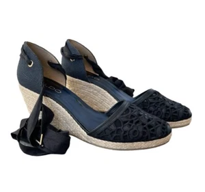 Aldo Espadrille Wedge Wrap Sandals Black Size 9 Lace Sandals - Picture 1 of 5