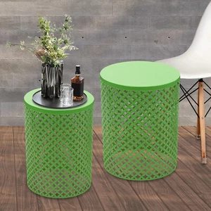 Patio Side Tables Accent End Table Metal Outdoor Side Table round Out End Table - Picture 1 of 12