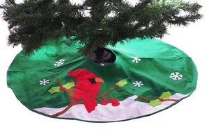 Falda Árbol de Navidad Blanca CARDINAL Pájaro Rojo Acebo Nieve Cardenales Fieltro 40" NUEVA - Imagen 1 de 1
