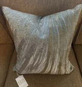 Callisto Cuscino Decorativo Casa Teal Argento Oro Perline 22" x 22" NUOVO $300 - Foto 1 di 7
