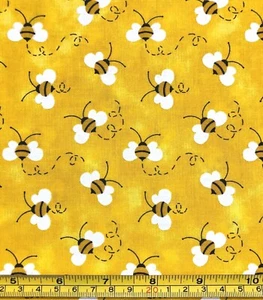 Tina Scrap 9"x21" BUMBLE BEES BUZZ Honeycomb Yellow Honey FABRIC COTTON - Picture 1 of 1