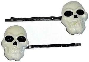 TOTENKOPF KOPF Halloween - Handgefertigte Bobby Pin Haarspangen - 2er Set - Bild 1 von 2